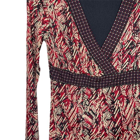 Charter Club Printed V-neck Blouse Black Red Size Small Sz S - Picture 2 of 5